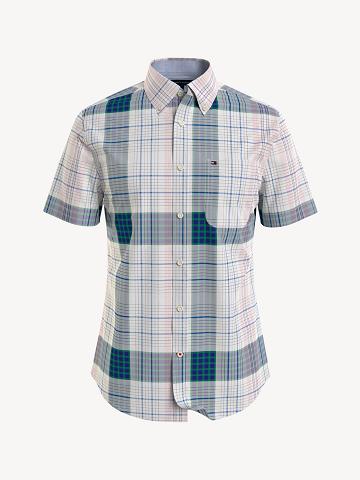 Férfi Tommy Hilfiger Custom fit plaid poplin Ingek Kék | HU 1039FDN